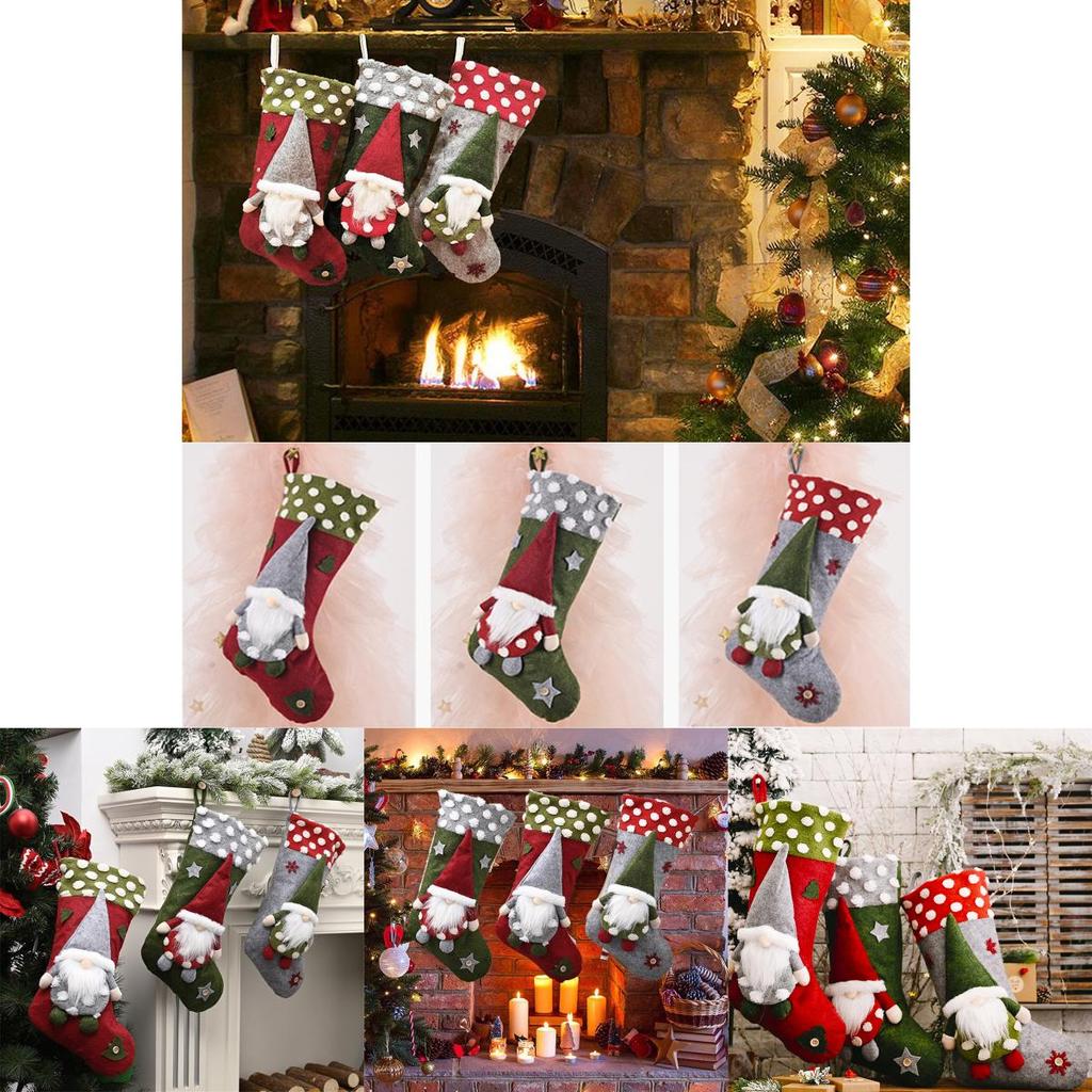 Large Christmas Stocking Gnome Santa Claus Candy Gift Bag For Festive Holiday Decor