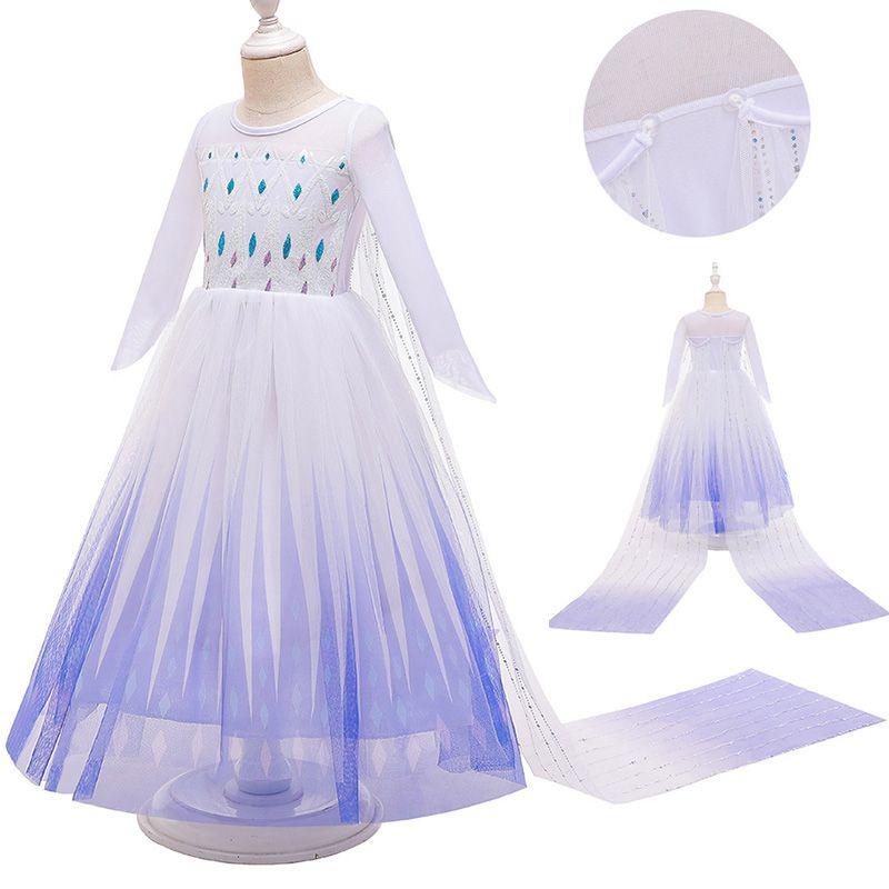 Snow Queen Frozen2 Cosplay Costume Elsa White Fancy Birthday Party Dress Outfit