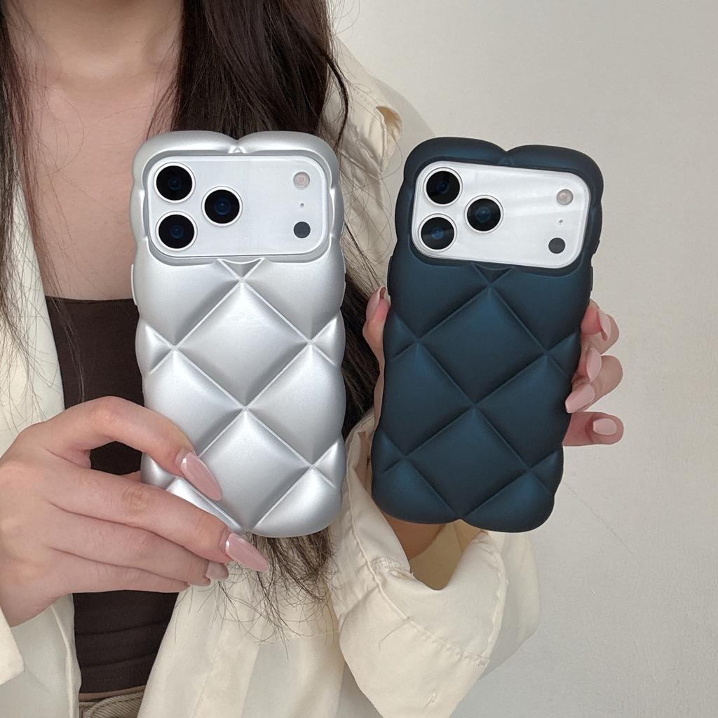 Eenvoudig Stereoscopisch Ruitvormig Rasterpatroon Effen Kleur Mat Schokbestendig Telefoonhoesje voor iPhone 17 16 15 14 13 12 Pro Max