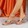 New Fashion Crystal Strange Fretwork Heels Party Slippers Colour Gem Narrow Band Flip Flops Women Shoes Gladiator Sandals
