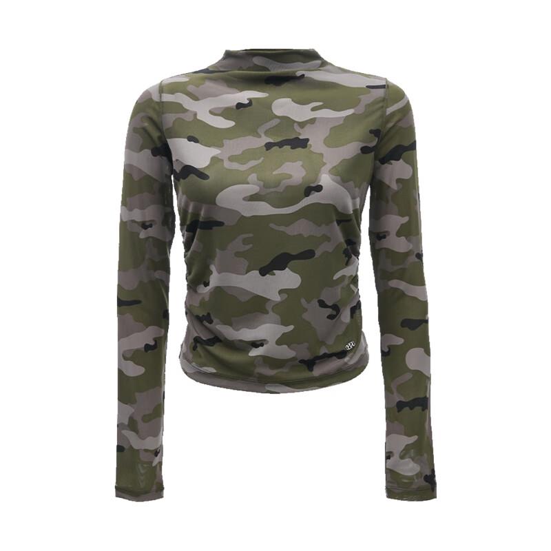 ONLY Women's 2024 Spring Semi-Sheer Camouflage Mock Neck Long Sleeve Tee