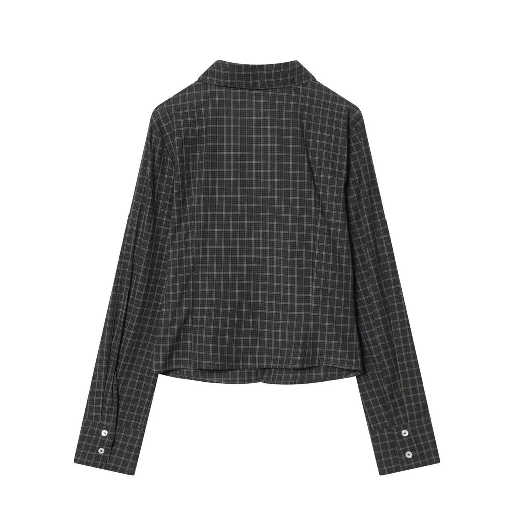 European and American style, new women's clothing, foreign style pleated slim-fitting plaid top 27081337