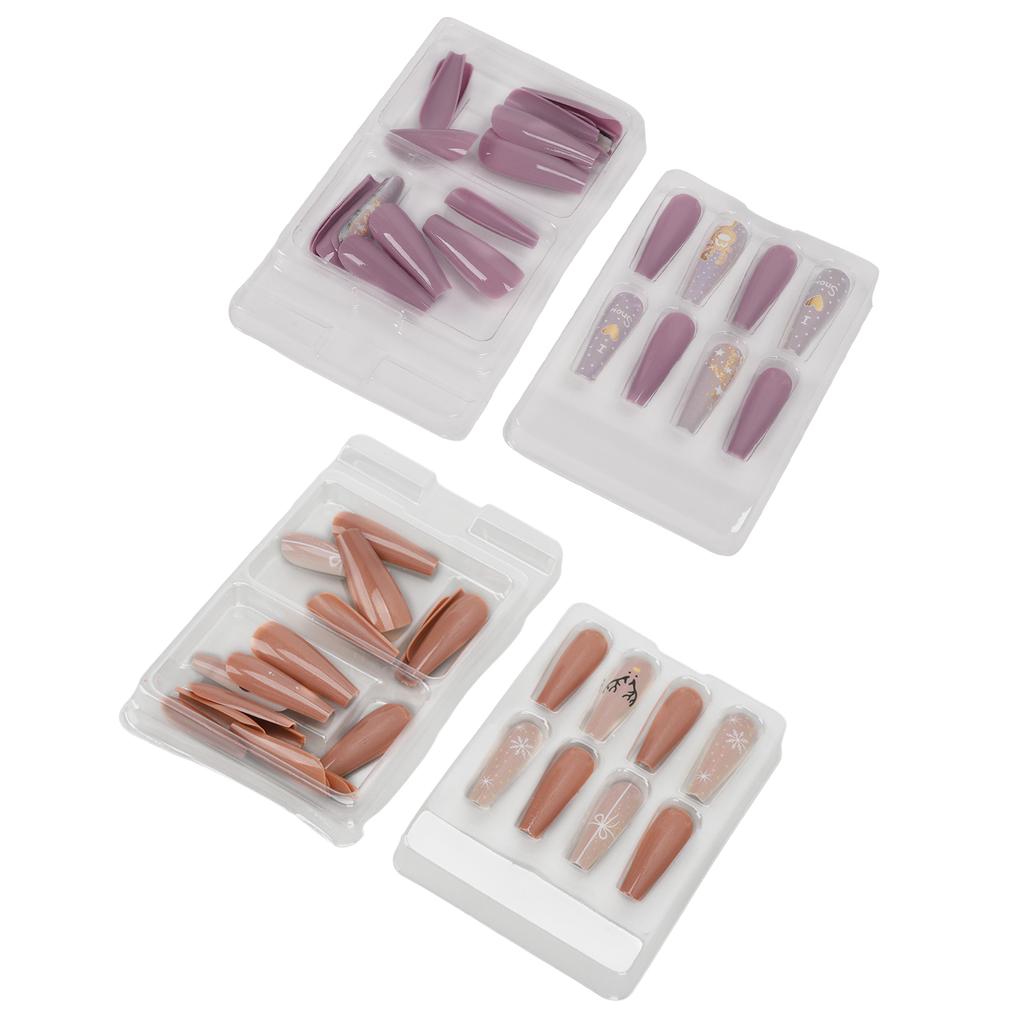 30PCS Nail Art Stickers with Glue Full Coverage Decorative Plastic Fake Nails Christmas Style