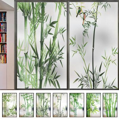 Chinese Style Bamboo Stained Glass Films Privacy Windows Film   Static Cling Home Decorative Frosted Window Stickers