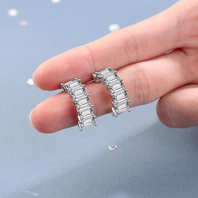 Real  Tone European American Square Diamond Earrings Sweet Temperament Row Set Diamonds Orecchini EarringSweet Earrings