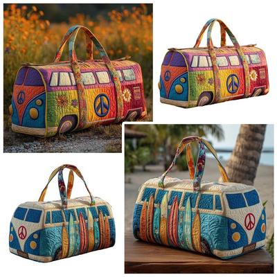 Sac de voyage matelassé en coton Style hippie Design 3D Imprimé Sac de yoga Motif grenouille Impression champignon Sac de voyage Sac de nuit