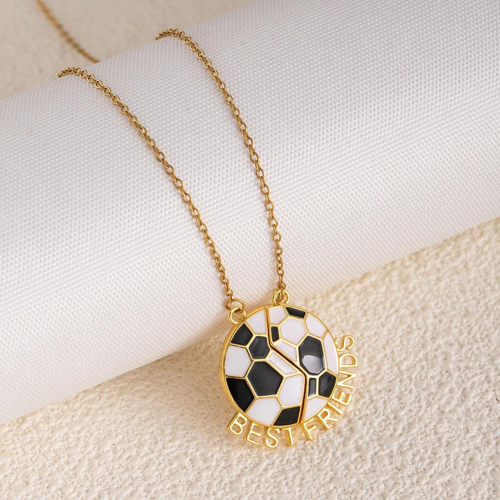European Cross Soccer Stainless Steel Rotating Necklace for Couples & Students - Casual Light Luxury