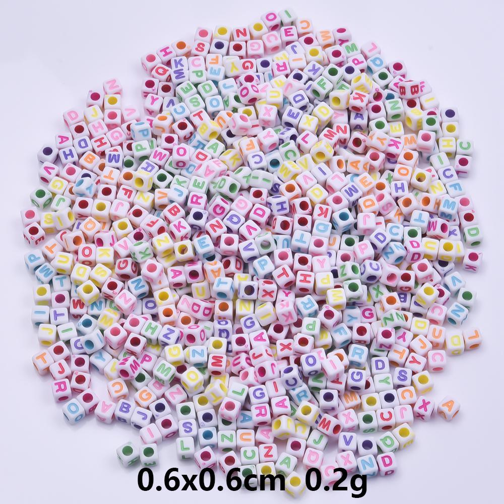 Mixed Acrylic Color 26 Initial Letters Big Hole Beads For Jewelry Making Supplies White Block Spacer Bead DIY Bracelet Materials