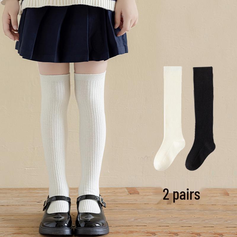 Dark Gray & White Children's Knee-High Socks – Unisex Boneless School Uniform Style