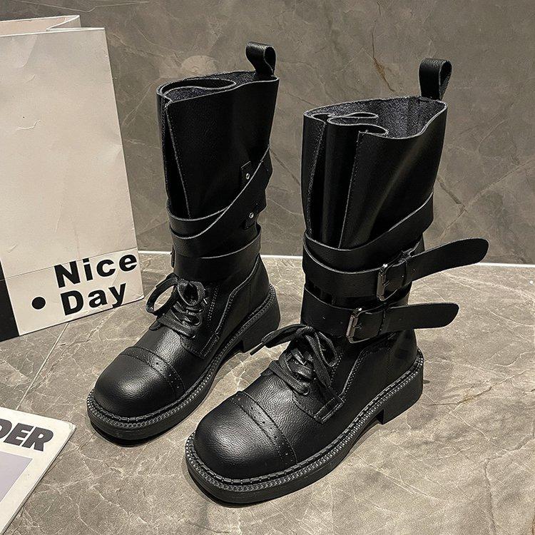 Cowhide version! Second generation war damage boots~ old buckle western cowboy boots locomotive desert short boots women's Martin boots