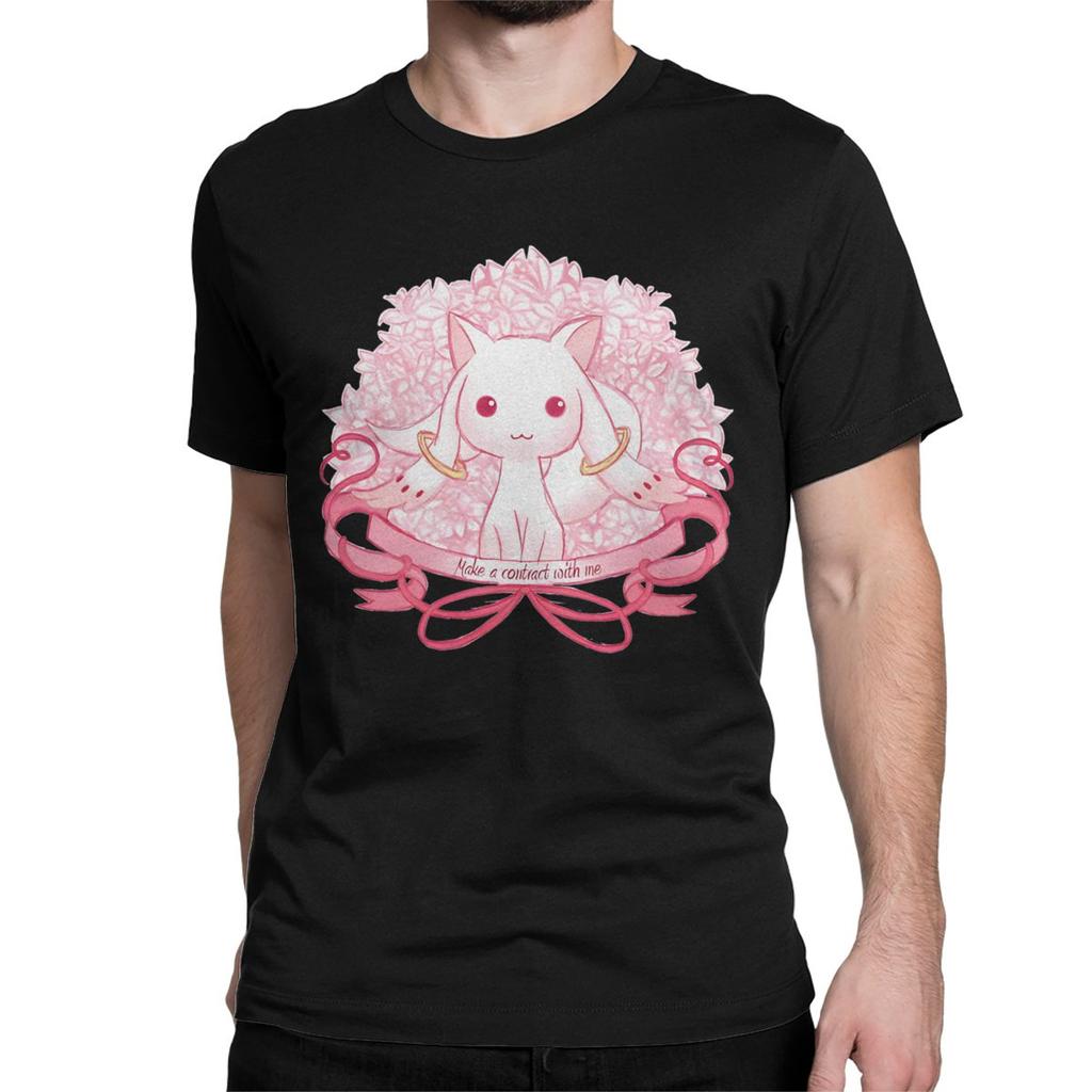 Cute Kyubey Puella Magi Madoka Magica T Shirts Men Women Pure Cotton T-Shirts Anime Tee Shirt Short Sleeve Clothing Printed