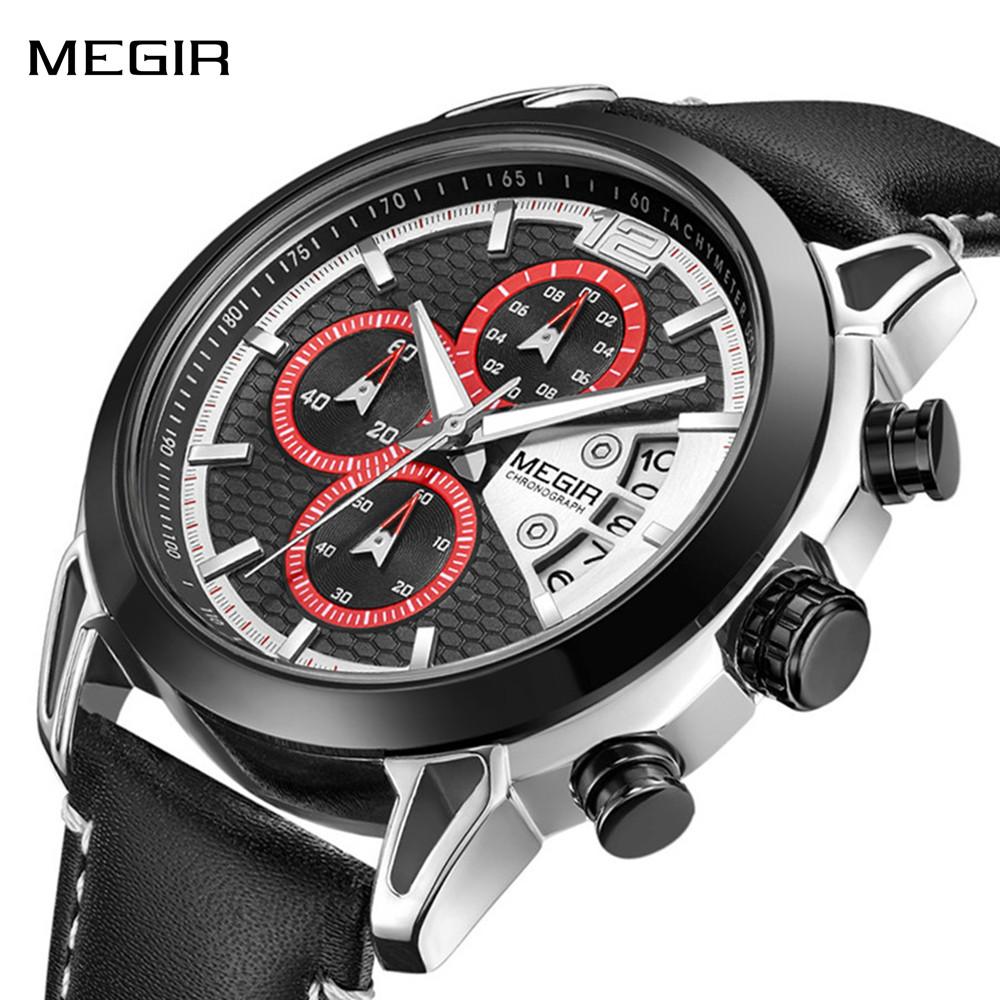 Creative MEGIR Chronograph Pánské hodinky Relogio Masculino Módní Kožené Quartz náramkové hodinky Pánské Clock Hour Army vojenské hodinky