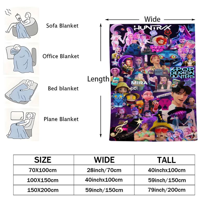 K-POP Demon Hunters Flannel Blanket Soft Warm Throw Character Collage Pattern Sofa Bed Cover Travel Camping Nap Cape Fans Gift