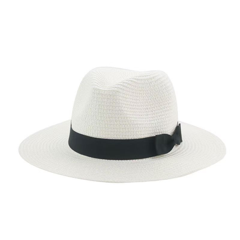 Straw hat, beach hat, Panama solid color bow, casual men's and women's Tibetan cowboy hats, sunshade, European and American popular hats