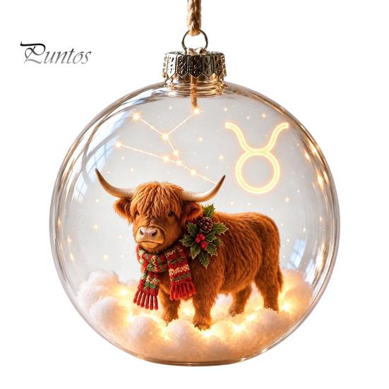 Holiday Ornaments for Bedroom Lighted Zodiac Christmas Ornament, Glowing Sign Ball with Warm LED, Xmas Tree Hanging Decorations 3D Clear Acrylic