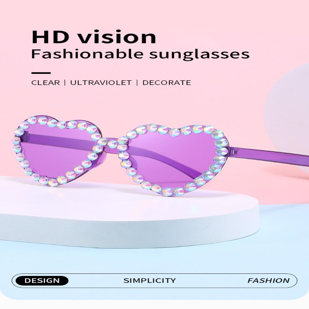 Heart Shaped Frameless Rhinestone Decoration Glasses Fashionable Red Glasses for Women Suitable Masquerade Parties Festivals