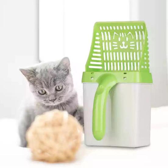 Cat Litter Scoop with Bag Holder Mess-Free Kitty Litter Box Sifter with Refill Bags Spill-Proof Cat Poop Scooper for Easy One-Handed Cleaning