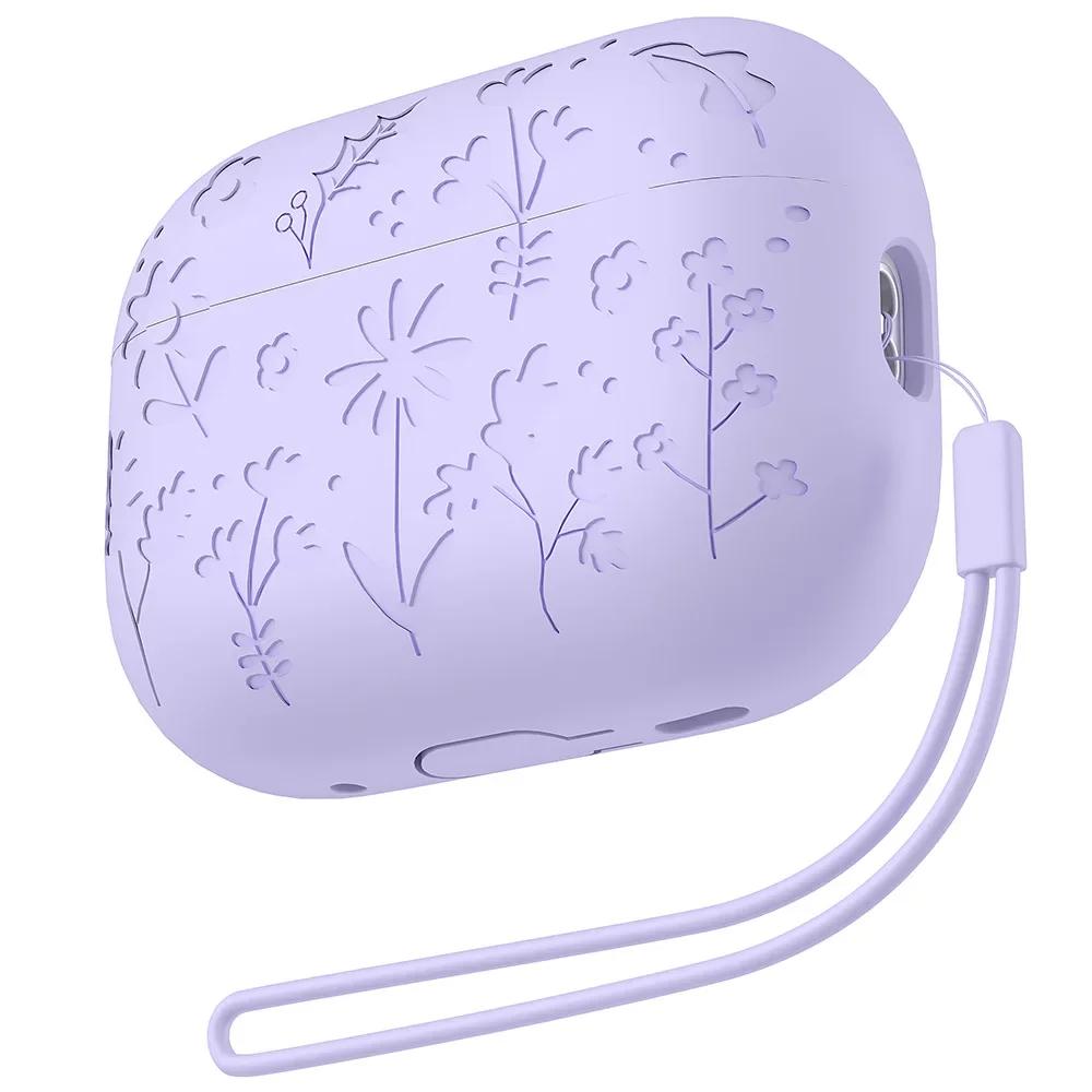 Case For Apple AirPods Pro 2 Flower Engraved Protective Case Soft Silicone Full Cover Anti-scratch Shockproof Case For AirPods 4