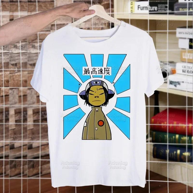 Gorillaz Rock Modern Music Graffiti T Shirt Men Retro Washed Tops Tees Harajuku Tshirt Streetwear Hip Hop Male T-shirts