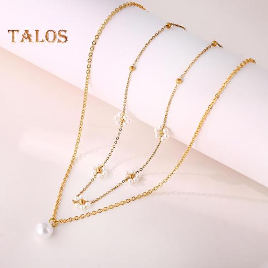 Collier de perles d'imitation dorées Collier multicouche plaqué or Design de fleur Choker de perles d'imitation Bijoux Cadeaux pour mariages fêtes