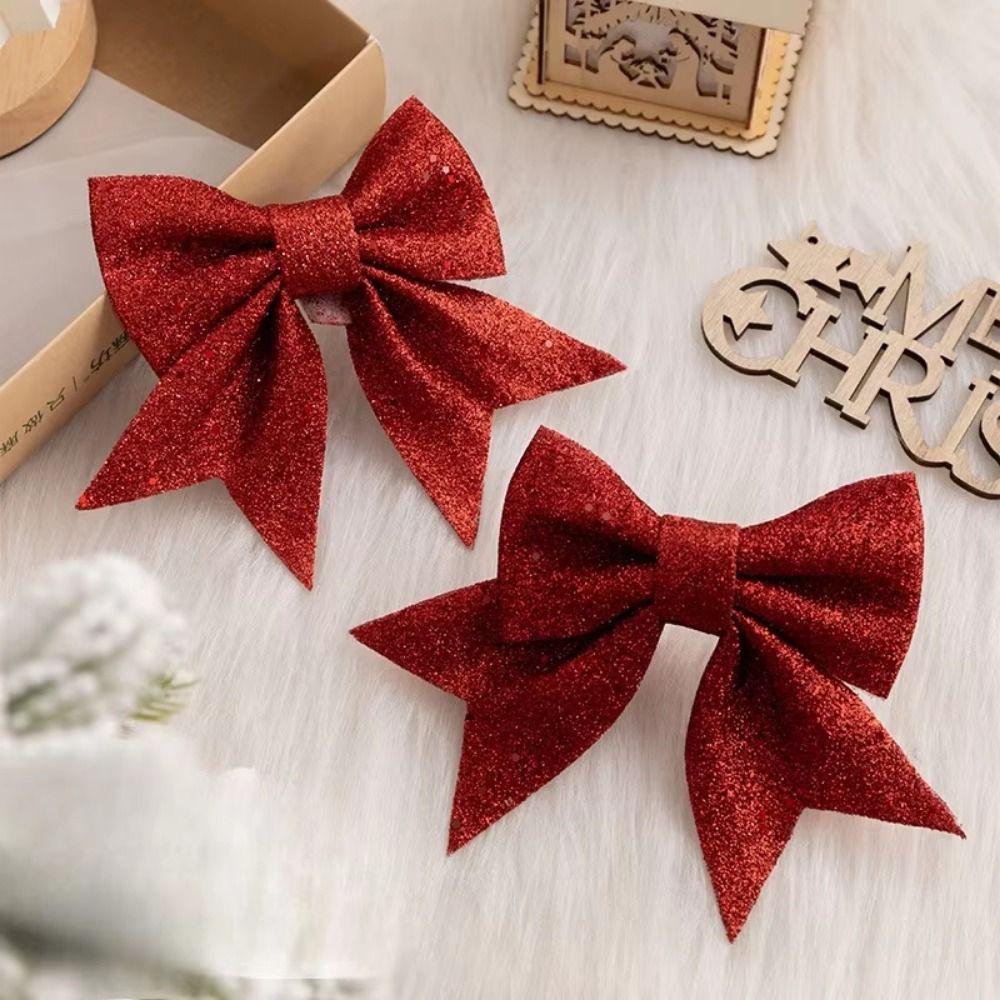 2Pcs 3D Bow Christmas Decorations Creative Christmas Bow Decorations Xmas Party Supplies