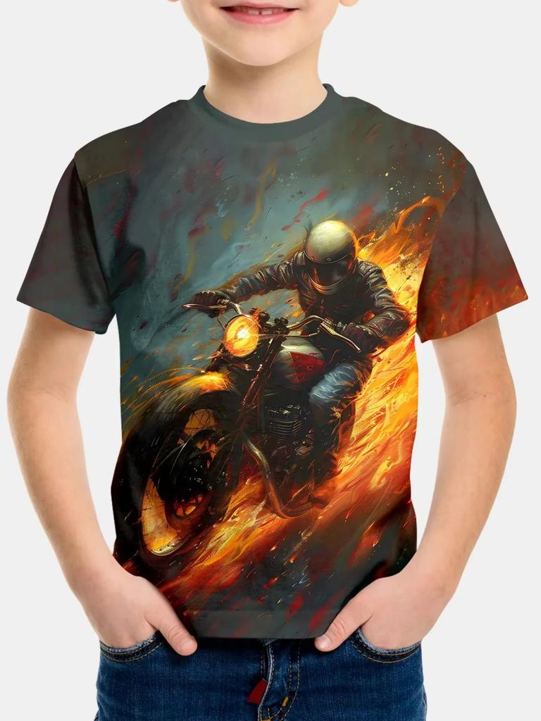 Chlapecké tričko s motorkářem 3D tištěné tričko pro chlapce 2-10 let Krátký rukáv Top pro miminka a děti Letní trendy Street Dětský top
