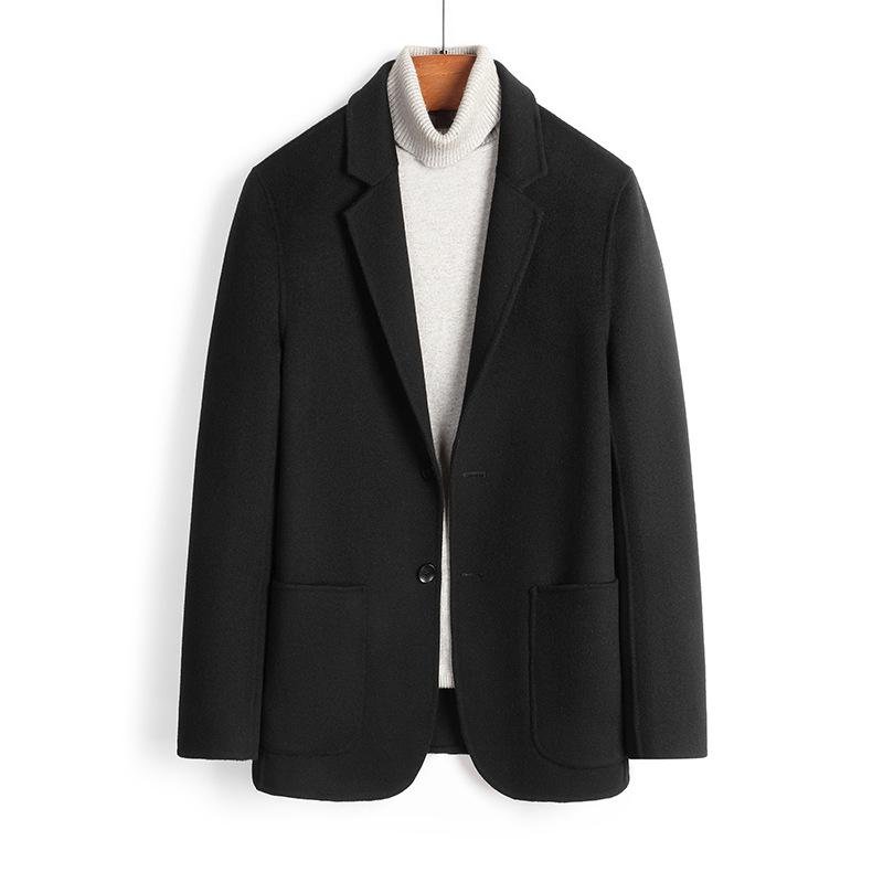 Neuer Frühjahrs- und Herbstanzug aus 100 % Wolle, kurzer kaschmirfreier Anzug für Herren, koreanischer Stil, doppelseitiger Wollmantel