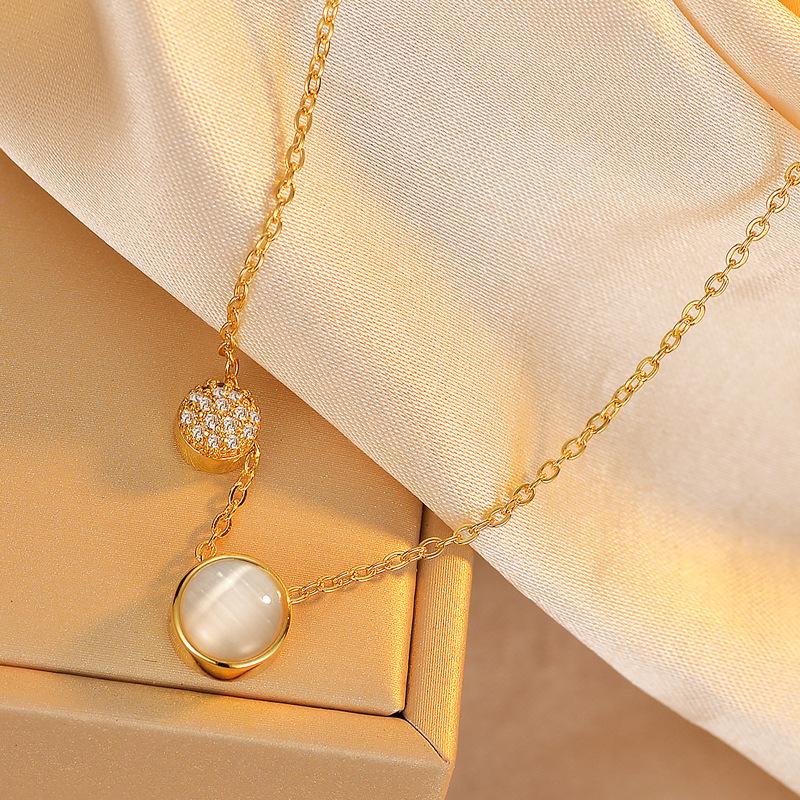Full Diamond Round Ball Opal Necklace Women's Light Luxury High-end Temperament Simple and Versatile Niche Fashion Collarbone Chain