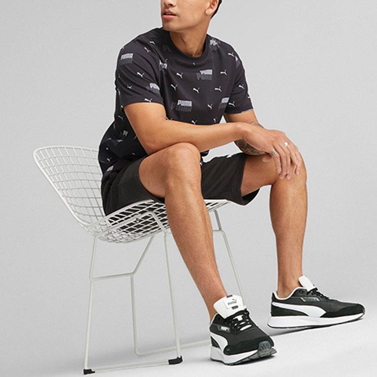 Puma Allover Logo Print Casual Sports Short Sleeve T-Shirt Men Tops Black 675681-01