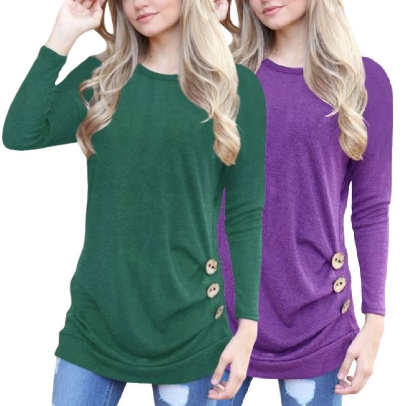 Stylish Long-sleeve Button Detail T-shirt For Women In Various Colors And Sizes