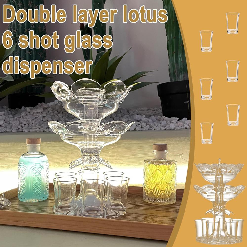 Drink Dispenser with 6 Shot Glasses Shot Dispenser and Holder with Bottle Opener, Shot Glasses Set Acrylic Liquor Dispenser