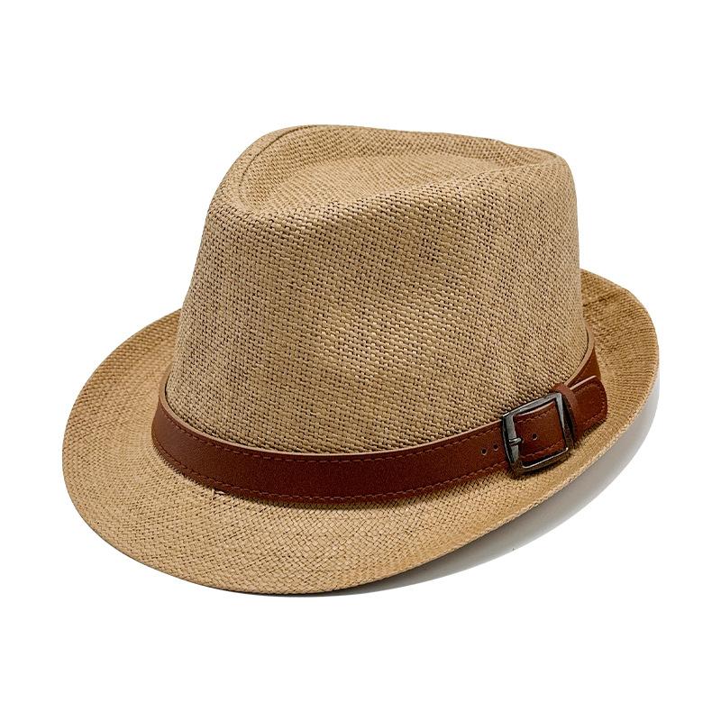 Straw visor holiday jazz hat short brim men's and women's beach hat belt buckle top hat trendy cool hat