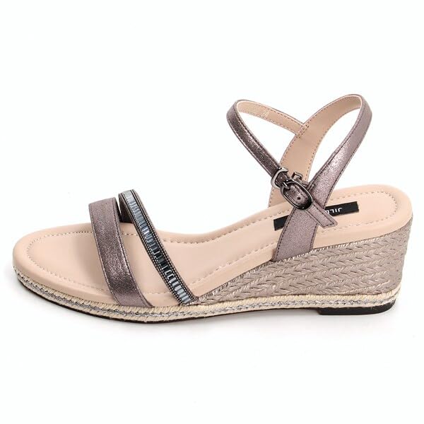 JILL STUART SHOE Women's Ankle Strap Wedge Sandals 6622, Black, Size 22.5cm, E