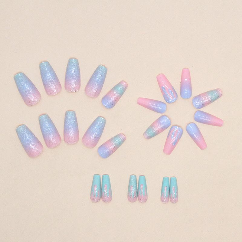 Sweet flash girl macaron color gradual change manicure flowing heart summer cute wear nail fake nails