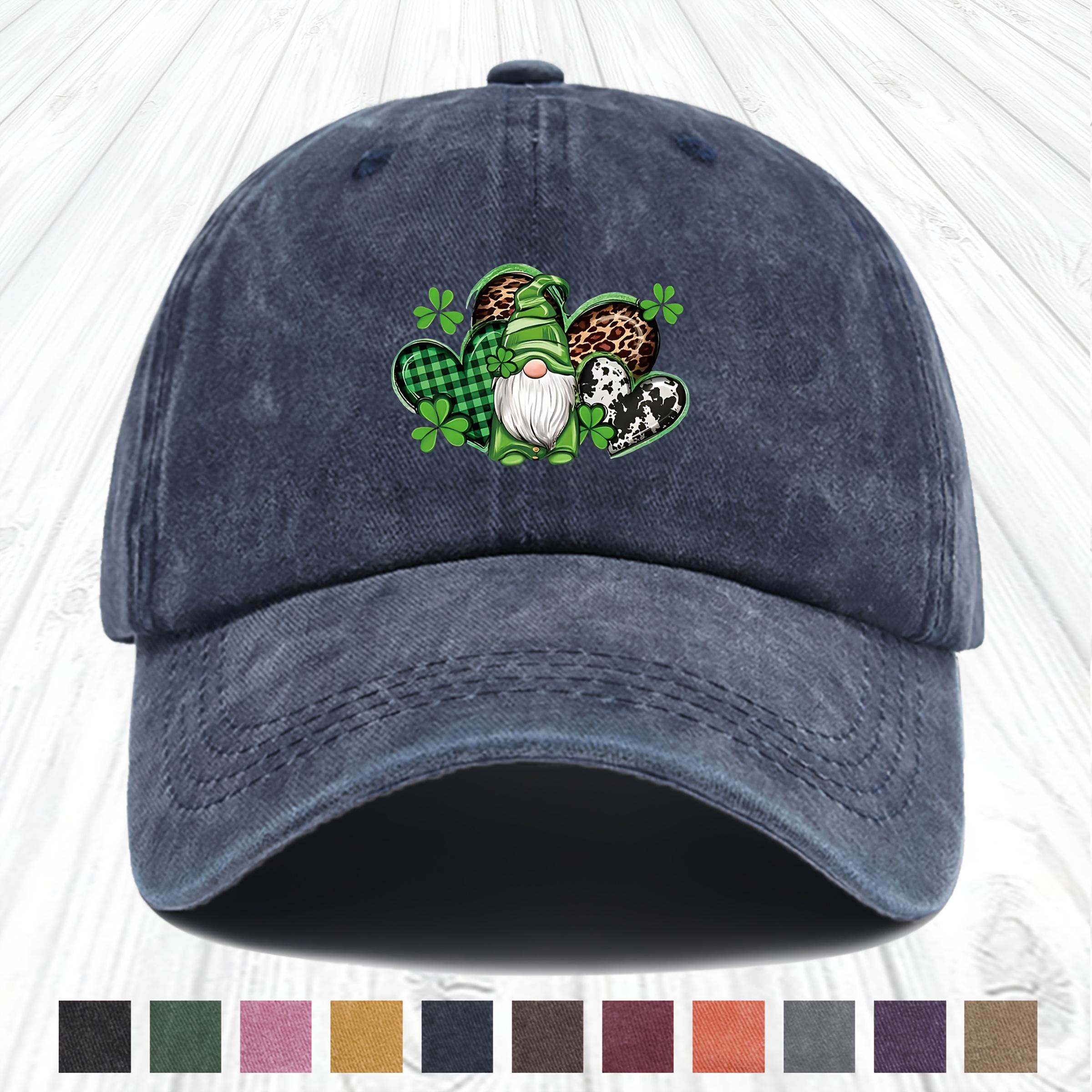 

St Patricks Day Gnome Hearts Print Baseball Cap Polyester Adjustable Outdoor Casual Hat Unisex Adult One Size темно-синий