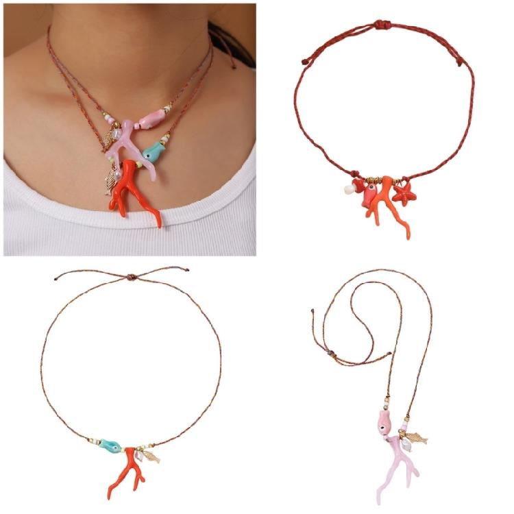 Modern Coral Ceramic Jewelry Necklace Adjustable Clavicle Chain Comfortable Wear Jewelry for Daily Use or Celebrations
