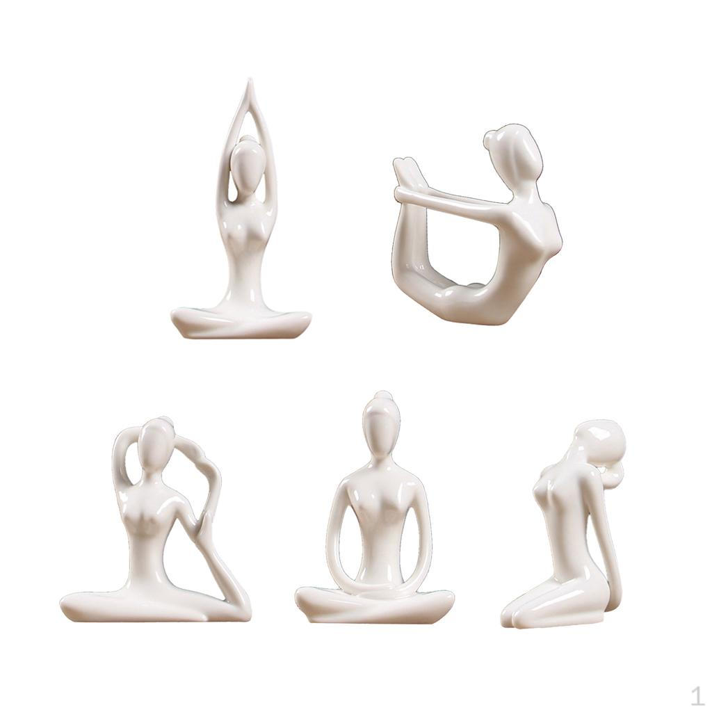5x Ceramic Yoga Figure Ornament Statue Sculpture for Desk Decor