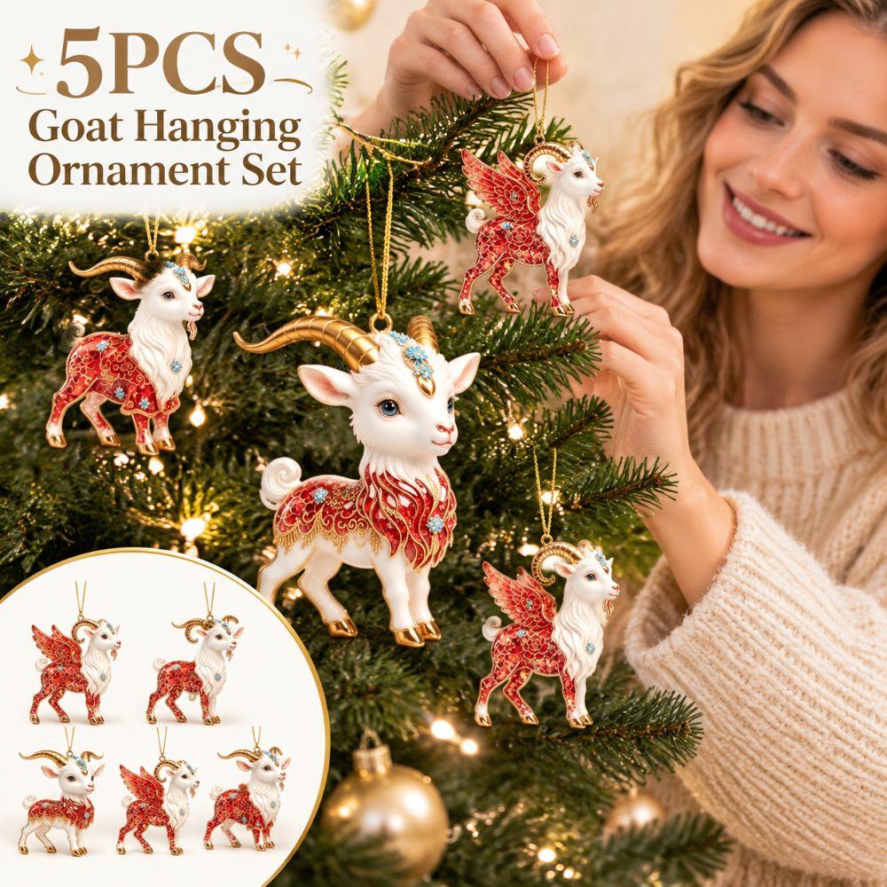 2D Flat Goat Hanging Ornament Set Acrylic Shining Animal Hanging Decoration Artificial Rhinestone Simulation Keychain