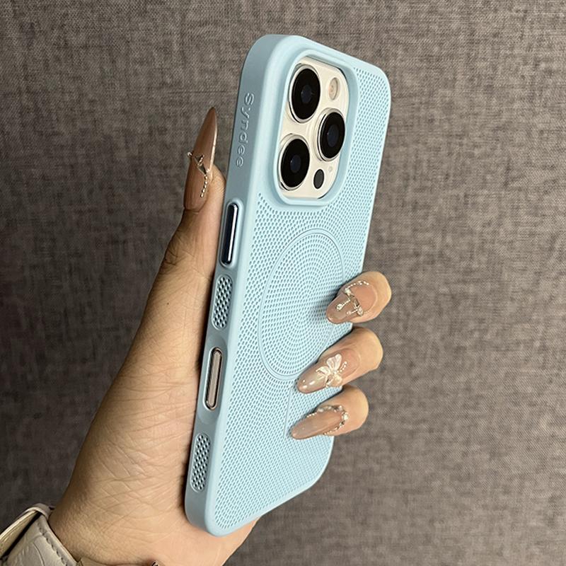 Luxury Mesh Hole Heat Dissipation Case for iPhone 16 15 14 Plus 13 12 11 Pro Max For Magsafe Wireless Charge Hard PC Thin Cover