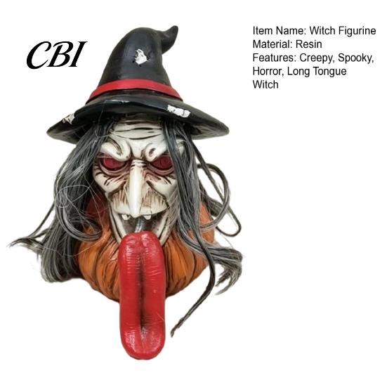 Halloween Party Table Decor Long Tongue Witch Pumpkin Ornament, Spooky Gothic Desktop Resin Tabletop Decorations Figurine, Collectible Decoration for