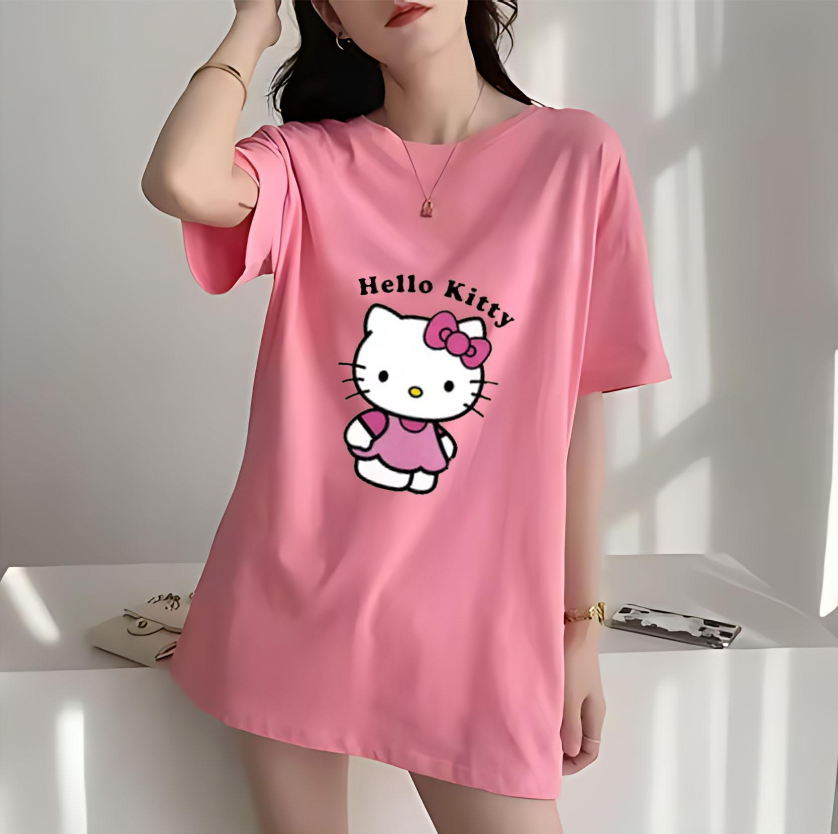 

Женская футболка с коротким рукавом Hello Kitty, милый дизайн с Китти, дышащая ткань, стильная для повседневной носки, популярный бестселлер. XXS