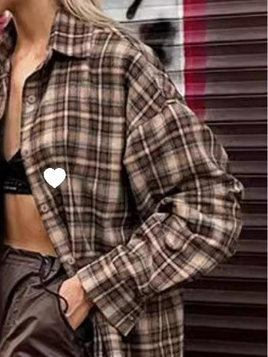 European 2026 Women's Long Retro Plaid Shirt - Spring Loose Fit