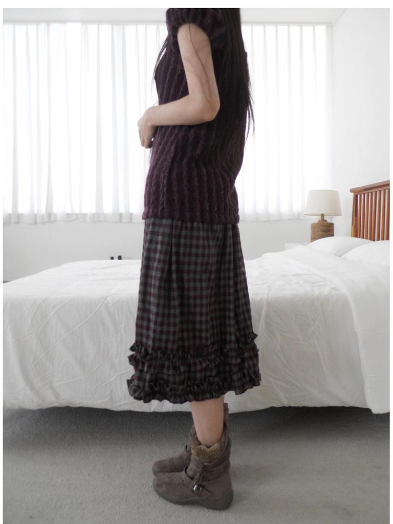 Korean Retro Plaid Ruffle Midi Skirt with Elastic Waist - Women's New Arrival