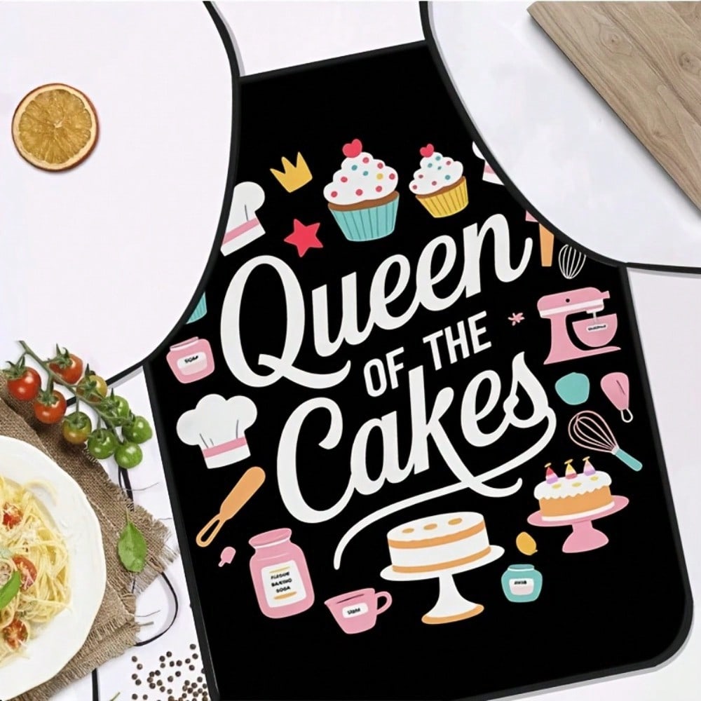 Queen of the Cakes Apron, Cute Baking Print Kitchen Bib, Funny Baking Gift for Women, Novelty Cooking Apron 38X47cm(15X19in)