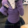 Women's Plus Size Velvet Lace Patchwork Long Sleeve T-Shirt - Slimming, Flattering, Warm Autumn/Winter Outerwear