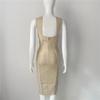 Women's Sleeveless One-Shoulder Gold & Silver Trim Midi Bandage Evening Dress