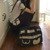 Retro Polka Dot Heart Print Canvas Tote Bag Large Capacity Color Schoolbag for Girls Versatile Shoulder Bag Daily Commute