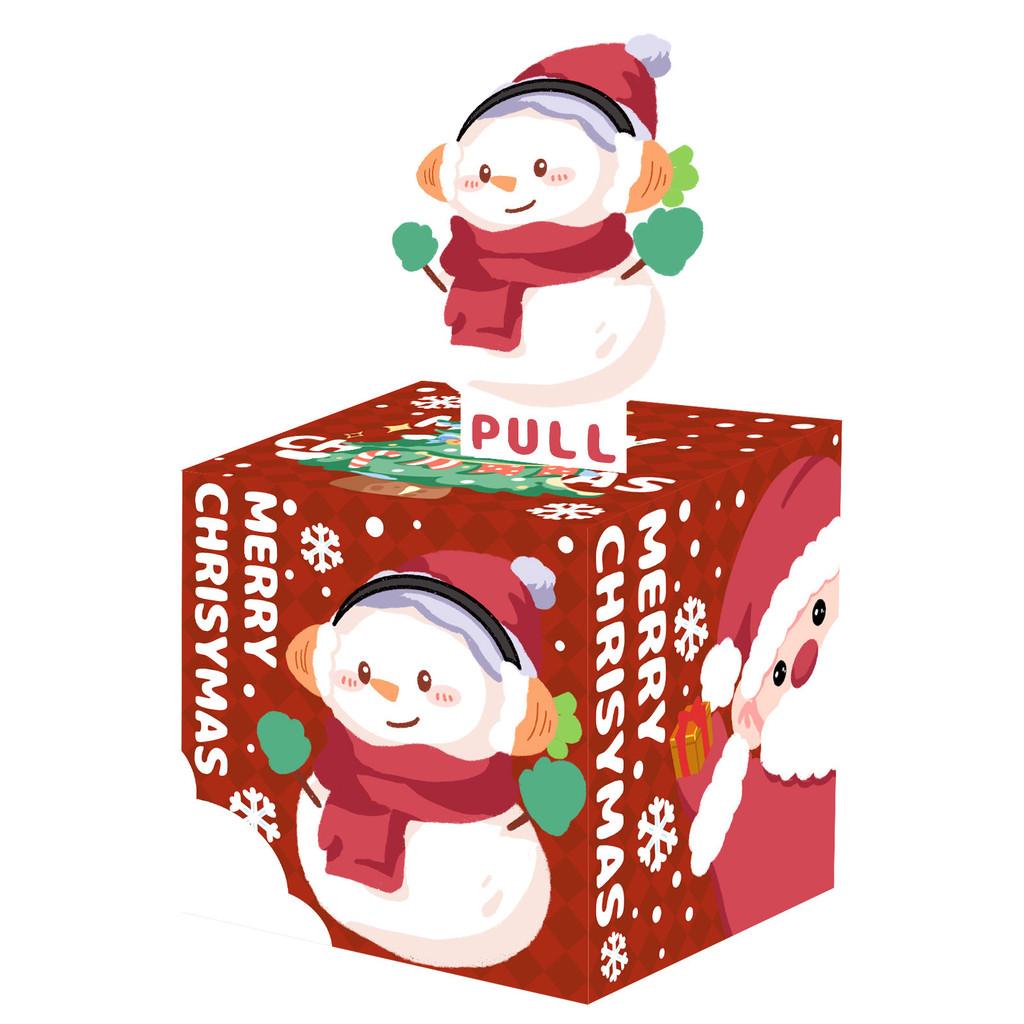 Cartoon Snowman Pattern Red Gift Box Christmas Decoration Atmosphere Prop