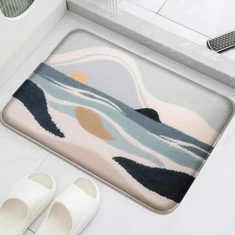 Flannel Material Floor Mat Household Absorbent Foot Mat Modern Mat Bathroom Small Carpet Machine Washable Retro Home Decorative