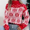 Winter and Autumn Snowflake Pattern Lantern Long-sleeved High-neck Pullover Sweater for Women, Christmas-themed